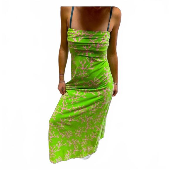 Lilly Pulitzer Pink & Green Strapless Jersey Knit Maxi Dress - Picture 1 of 11
